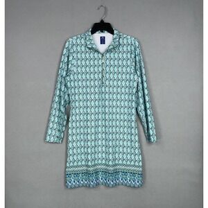 Cabana Life Dress Womens Medium Blue Green UPF 50+ Sport Tunic Cover Up Zip